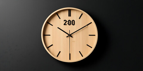 Minimalist Wooden Wall Clock on Black Background

