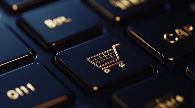 A close-up of the shopping cart button on an online store's computer keyboard