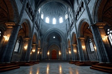 Obraz premium Majestic cathedral interior with ornate columns and soaring arches