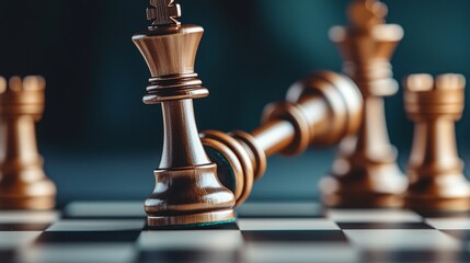 A chess game with a checkmate, symbolizing strategic victory, outmaneuvering opponents, and achieving a decisive win.