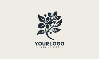 Fototapeta premium Cherry blossom tree branches filled with blooming flowers and soft petals vector logo design