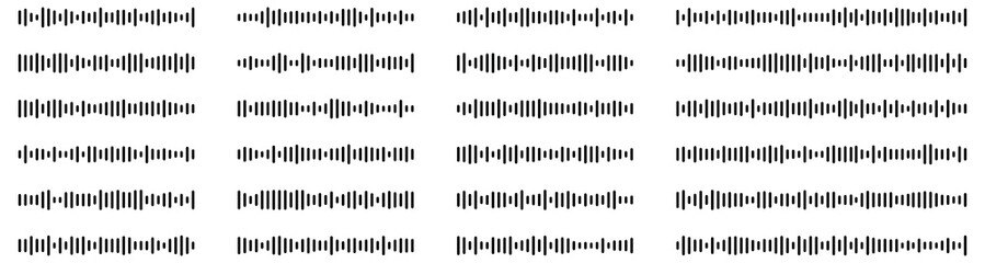 Set of wavy, vibrating and pulsating lines. Podcast sound waves. Waveform pattern for music player, podcast, voice message, music app. Audio wave icon. Isolated vector illustration.