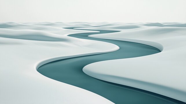 A river flowing into the ocean, representing journey's end, the culmination of a process, and achieving a final destination.