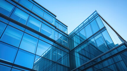 Modern glass office tower with clean lines in a business district, symbolizing professionalism and urban sophistication
