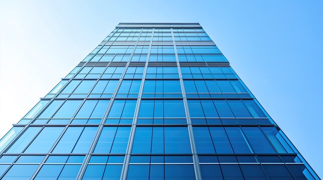 Modern glass office tower with clean lines in a business district, symbolizing professionalism and urban sophistication