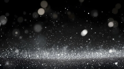 Obraz premium Silver glitter sparkles bokeh background dark elegant design,