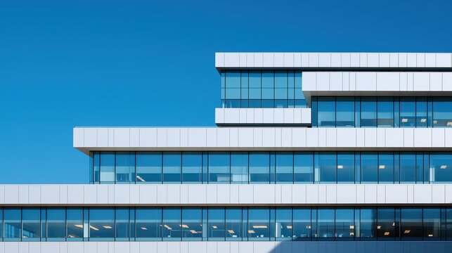 Modern glass office tower with clean lines in a business district, symbolizing professionalism and urban sophistication
