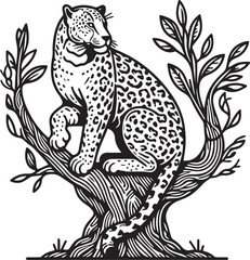 Black and White Jaguar Vector Illustration – Minimalist Wild Cat Silhouette Art	