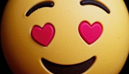 Close-Up of a Smiling Emoji with Heart Eyes on a Dark Background Highlighting Affection and Joy