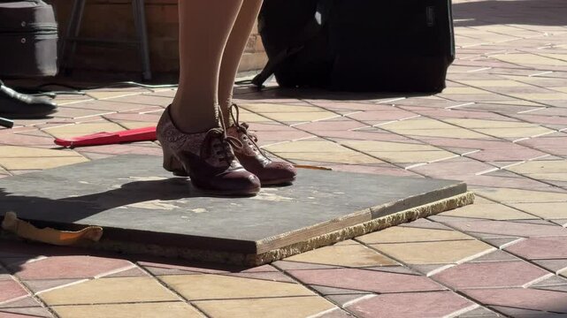Unrecognizable woman dancing flamenco in seville, spain . Sevilla.