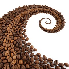 Coffee beans shaped into a spiral or wave composition, 