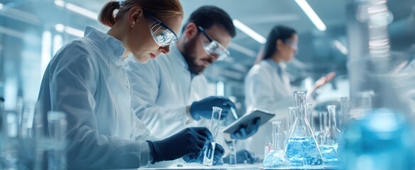 The dedicated scientists conducting experiments in a high-tech laboratory setting.