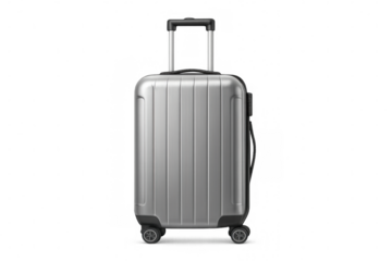 Modern gray trolley suitcase isolated on transparent background, representing travel and tourism