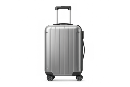 Modern gray trolley suitcase isolated on transparent background, representing travel and tourism
