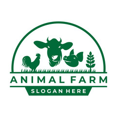 Chicken, Cow, and Pig animal farm logo design vector. Farm logo design icon vector