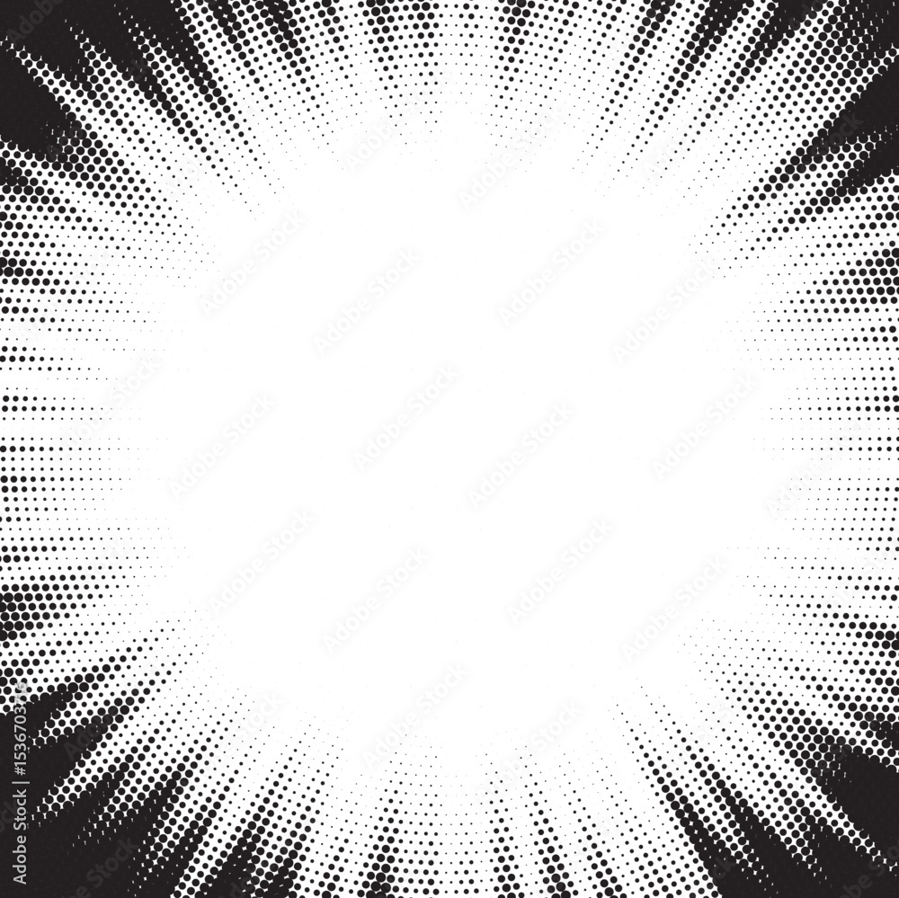 Aufkleber Halftone gradient sun rays pattern. Abstract halftone vector dots background. monochrome dots pattern. Vector background in comic book style with sunburst rays and halftone. Retro pop art design.