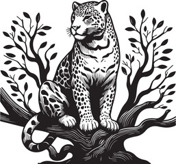 Black and White Jaguar Vector Illustration – Minimalist Wild Cat Silhouette Art	