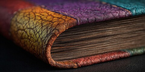 Colorful Handmade Leather Book with Worn Texture Highlighting Craftsmanship