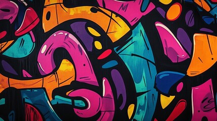 Naklejka premium Abstract Graffiti Art Vibrant Colors, Bold Shapes, Canvas Texture, Graffiti art, Abstract art