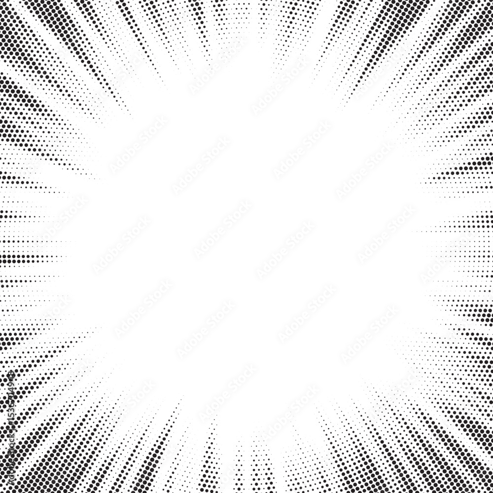 Aufkleber Halftone gradient sun rays pattern. Abstract halftone vector dots background. monochrome dots pattern. Vector background in comic book style with sunburst rays and halftone. Retro pop art design.