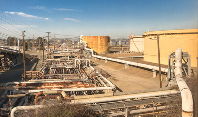 Oil refinery in northern California at sunrise