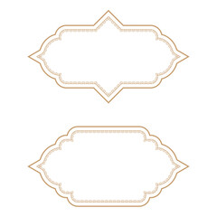Elegant Islamic style Arabic Iranian golden frames with copy space or text box for greeting vector borders with intricate outline designs.