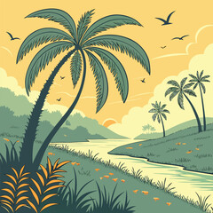 Vibrant-tropical-landscape-at-sunset