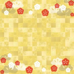 梅の花と金箔の和風背景イラスト