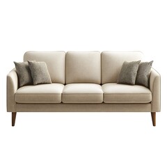 Fototapeta premium Beige Fabric Three-Seater Sofa with Pillows