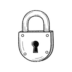 Illustration of a padlock in vintage stipple engraving style isolated on transparent background