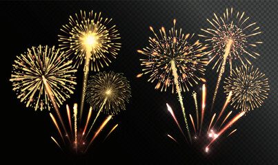 Golden fireworks explosion on transparent background vector illustration
