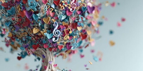 Colorful Music Tree Illustration with Hearts and Notes for Creative Designs