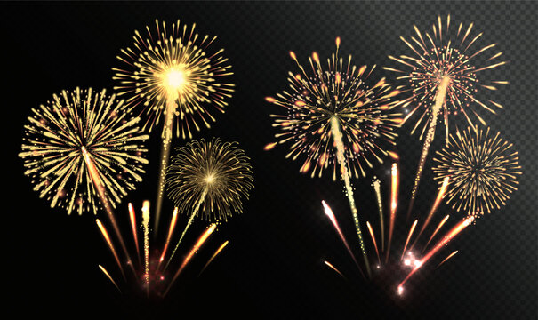 Golden fireworks explosion on transparent background vector illustration