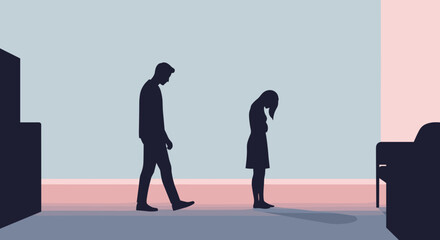 Silhouetted couple experiencing sadness in a simple interior