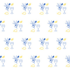 Seamless Textile Print Pattern. Mediterranean Atmosphere. Travel and Vacation Rest Theme. Summer Resort Fabric Swatch Doodle Line Art 
 Hand Crafted Decoration. Simple Sketch Outline Drawing.
