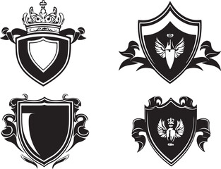Obraz premium Crowned Shield and Lion Emblems Black and White