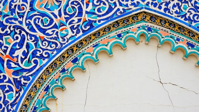 Detail of traditional persian mosaic wall with geometrical and floral ornament.