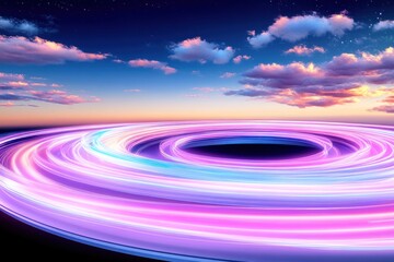 Vibrant Light Trails Circle Sunset Sky