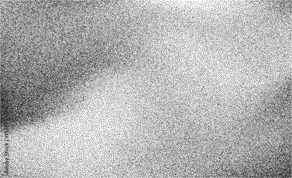 Poster Vector Abstract Stipple Noise Effect. Dotwork BG. Black Grain Texture. Monochrome Gradient. Grainy Dots.