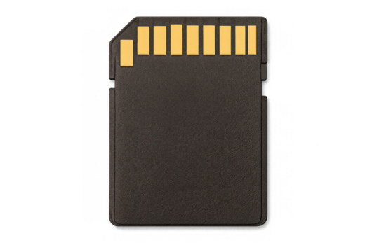 Black sd card isolated on transparent background, storing digital information with reliability and portability
