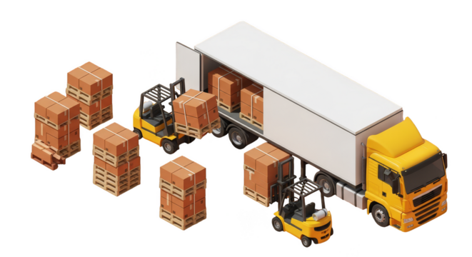 Delivery truck loading cargo pallets