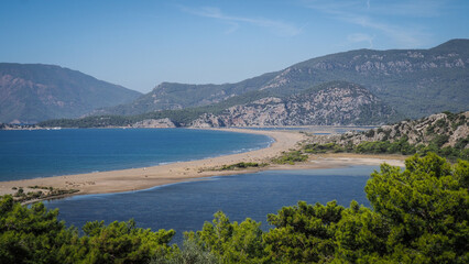 The panorama of the Iztuzu Beach in Turkey