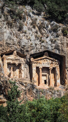 The view of the Caunos Tombs of the Kings in Turkey