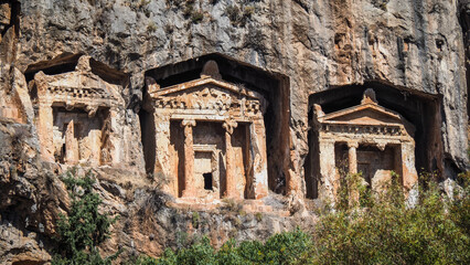 The view of the Caunos Tombs of the Kings in Turkey