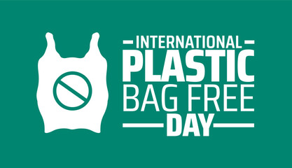 International Plastic Bag Free Day background or banner design. White Plastic Bag with Prohibition Sign on Green Background, Promoting Eco Friendly Solutions.