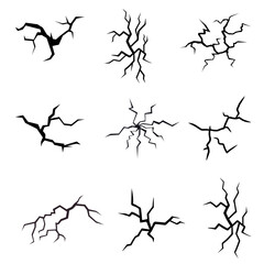 Realistic Crack Fractures and Broken Ground Vector Texture – Damaged Wall or Floor Split Effect on Transparent Background
