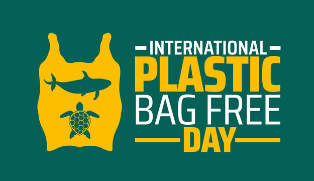 International Plastic Bag Free Day background or banner design.  Yellow Plastic Bag Silhouette with Shark and Turtle, Promoting Ocean Conservation and Eco Friendly Practices.