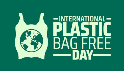 International Plastic Bag Free Day background or banner design. Green Plastic Bag Silhouette with Globe Icon, Promoting Environmental Sustainability and Reducing Plastic Waste.