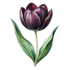 Fototapeta premium Dark tulip flower illustration isolated on transparent background
