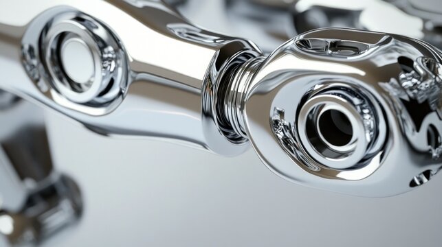 Close-up view of polished chrome robot arm joints